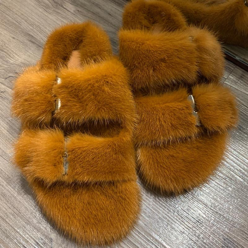 Real Mink Fur slides